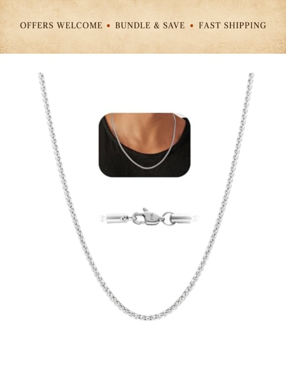 Stainless Steel Silver Chain Necklace Men 2mm 3mm Wheat Box Link 18-24"